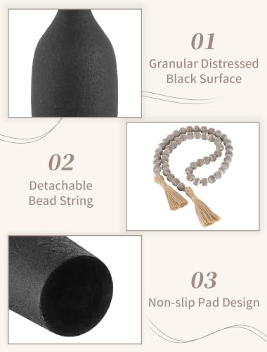Image of Sziqiqi Black Tall Floor Vase, Metal Floor Decor with Bead String for Home
