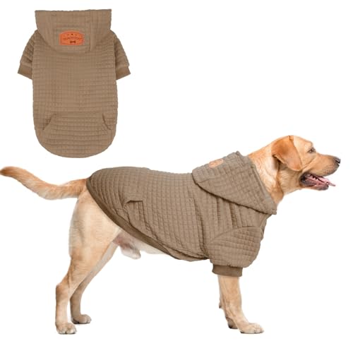 Image of BEAUTYZOO Dog Hoodies Sweater for Large Dogs,Waffle‑Like Laminated Pet Coat | Warm Dog Sweatshirt with Pocket & Leash Hole,Pullover Clothes for Girl Boy Dogs,Stretchy & Easy‑On‑Off,Labrador & Great Danes