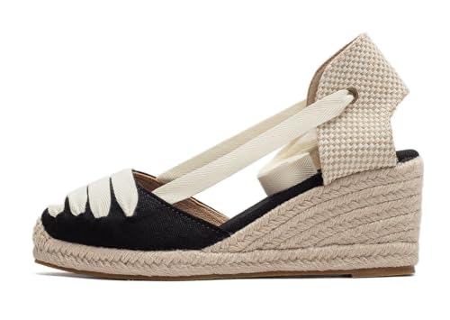 Image of Womens Espadrille Wedge Sandals Closed Toe Platform Lace Up Ankle Strap Slingback Summer Dress Shoes