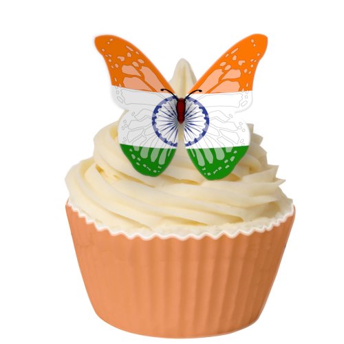 24 Schmetterlinge aus essbarem Papier mit Fahnenmuster: Indien / 24 Indian Flag Butterflies