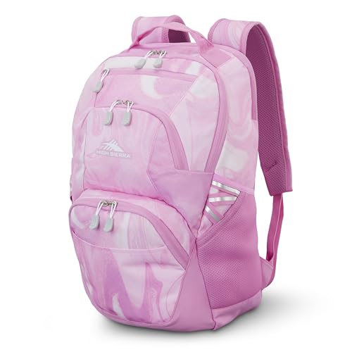 High Sierra Swoop SG Backpack, Travel or Work Laptop Bookbag with Drop Protection Pocket, and Tablet Sleeve, One Size, Pink Marble Swirl