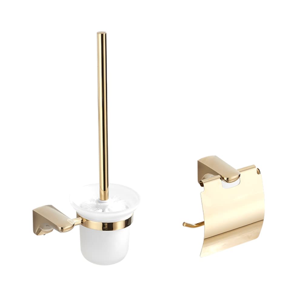 Porte-brosse de toilette laiton or et support mural pour rangement wc chic