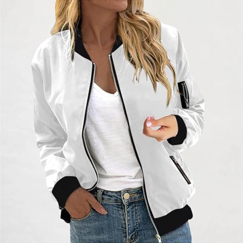 Women's Bomber Jacket Zip Up Lightweight Varsity Coat Casual Long Sleeve Windbreak Outerwear Fall Fashion Clothes2
