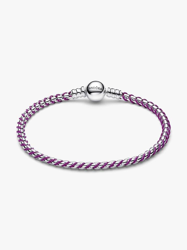Braided Sterling Silver Box Bracciale con corda tessile viola