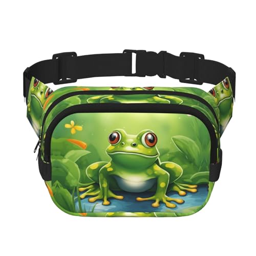 Sac banane imprimé grenouille noir à double couche carré au format One Size pour hommes et femmes