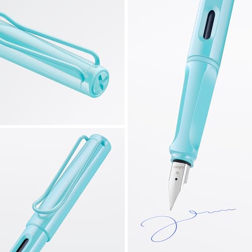 Image of Lamy Safari Aqua Sky Fountain Pen Fine Nib with T10 Blue cartridge and Z28 Convertor | Lamy Fountain pen with ergonomic grip - robust ASA plastic - incl. LAMY T 10 blue ink cartridge - right-handed users