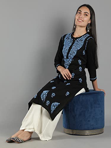 Image of Seva Chikan Hand Embroidered Lucknowi Chikankari Cotton Kurta Kurti for Womens SCL4219