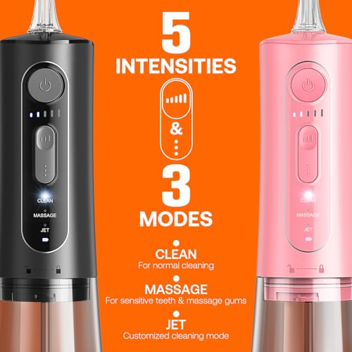 Image of Water Dental Flosser Teeth Pick: Bitvae 2 Pack Portable Cordless Oral Irrigator, 3 Modes 5 Intensities, Rechargeable Water Dental Picks for Cleaning with 12 Tips, Travel Irrigation Cleaner for Teeth
