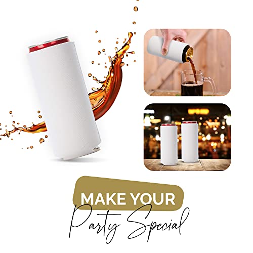 Image of Slim Can Cooler Sleeve 12 Pack - Blank Neoprene Insulated Can Coolers for 12 oz Skinny Beer & Soda Cans - Sublimation Ready Drink Sleeves for Heat Press, Custom Printing & Party Favors (White)