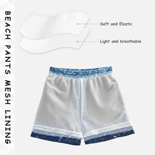 Pigsaly Boys Swim Trunks Slate Blue Powder Blue Gradient Flashing Glitter Boys Board Shorts Swimsuit Swimwear 3T4