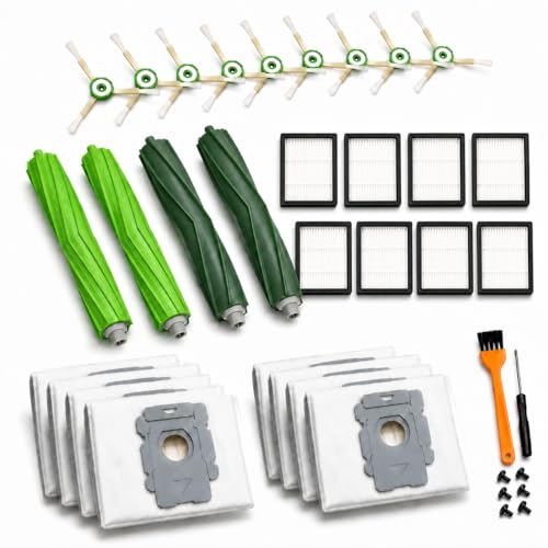 26 Ersatzteile für iRobot Roomba i7 i7+ i3 i3+ i4 i4+ i6 i6+ i8 i8+ j7 j7+/Plus E5 E6 E7 Roboter-Staubsaugerzubehör 2 Gummiwalzenbürsten für verschiedene Oberflächen 8 Filter 8 Seitenbürsten 8