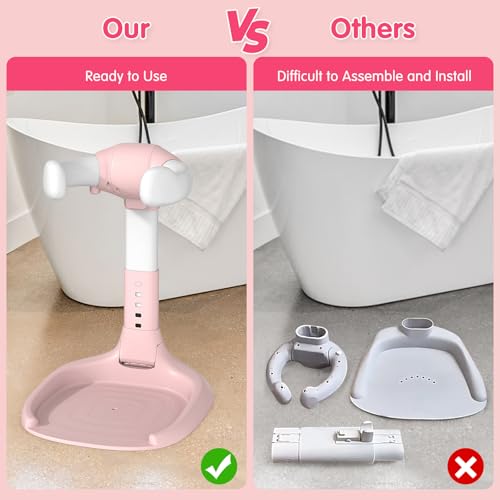 Image of Foldable Baby Shower Standing Support with Anti-Slip Base and Shower Holder, Adjustable Baby Bath Stand, No Assembly /Installation Toddler Stand Up Shower Support for Home /Travel Bath Time, Pink
