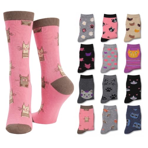 Image of Tipi Toe Women's Fun Patterned Dress Socks, 12-Pack Lightweight Colorful Crew Socks, Casual Novelty Assorted Designs