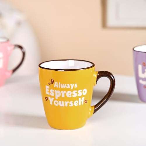 Image of Nestasia Ceramic Coffee Mugs Set of 4 (210ml Each) - Quirky Quotes Tea & Coffee Cups with Glossy Finish | Microwave & Dishwasher Safe Cups - Ideal for Gifting