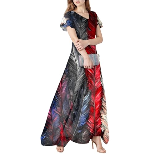Womens American Flag Dress Dressy Fashion Festival O Neck Graphic Lounge Independence Day Maternity 4th of July Outfits Vestidos De Verano para Mujer 2025 Dark Blue