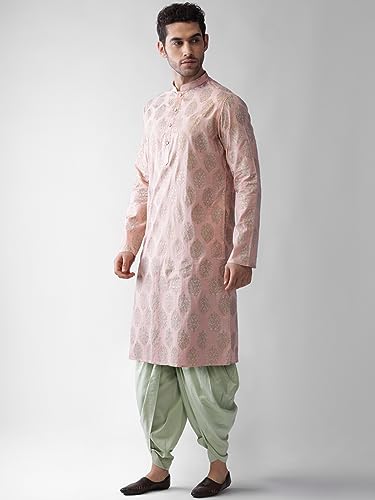 Image of KISAH Men's Kurta Dhoti Set, Cotton Blend, Printed Mandarin Colla Regular Fitr Long Sleeves