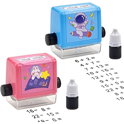 Vibbang 2Pcs Roller Digital Teaching Stamp, Addition and Subtraction Roller Stamp, Reusable Calculation Math Educational Stamp Addition and Subtraction Exercises Within 100 for Homeschool Supplies(A) Cover