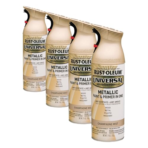 Image of Rust-Oleum 261415 Universal All Surface Metallic Mist Spray Paint, 11 oz, Champagne Mist (Pack of 4)