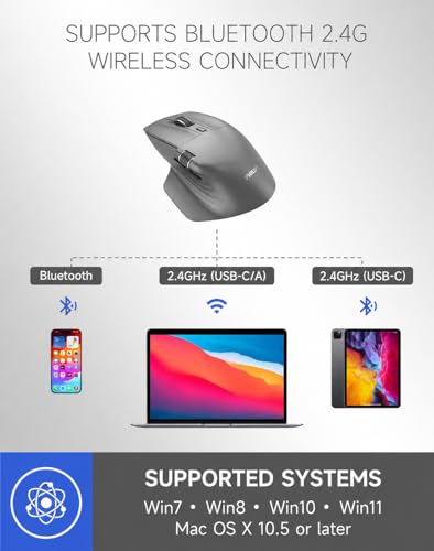 Image of Philips Ergonomic Wireless Mouse, Multi-Device Bluetooth (USB-A /C) for Laptop & Mac /PC, Silent Productivity Mouse with Side Scroll, 5-Level DPI Rechargeable Computer Mouse(Grey)