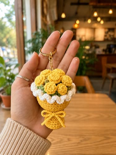 Image of Handmade Crochet Sunflower Keychain for Women & Girls, Cute Yellow Flower Key Ring Charm, Soft Yarn Knitted Gift, Bag Charm, Car Key Holder, Aesthetic Handmade Floral Accessory