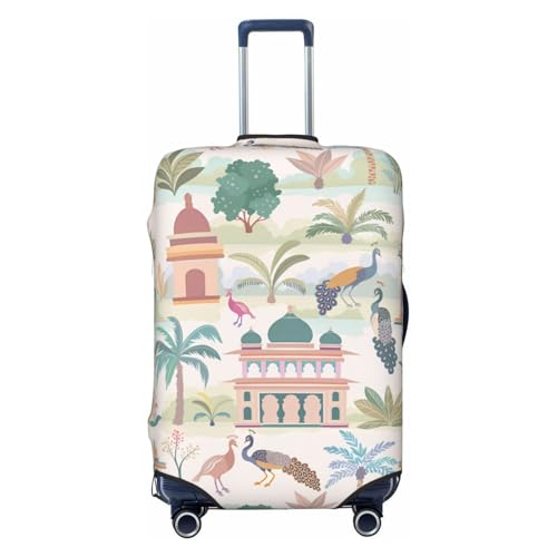 Travel Luggage Cover Spandex Suitcase Protector Bag,Garden Trees Palms Peacock Double-Sided Printed Fits 18-32 Inch Luggage, Baggage Covers For Kid And Adult,Medium