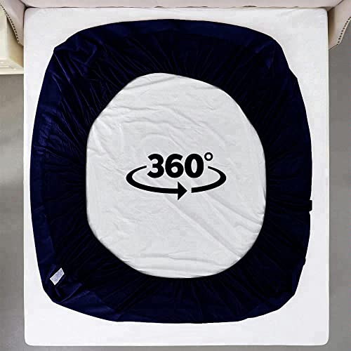 Image of Feelme Mattress Protector Queen Size Waterproof Mattress Protector Cotton Feel Terry Double Bed (78x60, Blue)