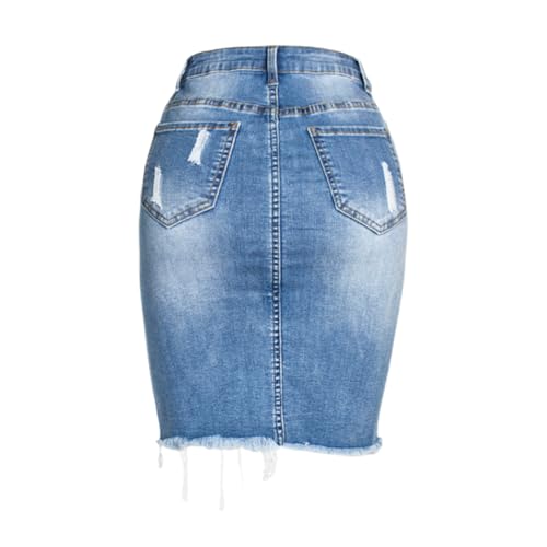 Women’s Distressed Denim Pencil Skirt High Waisted Knee Length Slit Hem Stretch Jean Skirts3