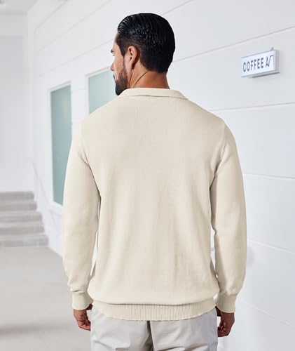 Polo de punto para hombre clásico de manga larga con cuello térmico y cremallera, color sólido, ligero y cálido, tacto suave y agradable para la piel, acanalado, ajuste regular, transpirable, para otoño e invierno miniatura 5