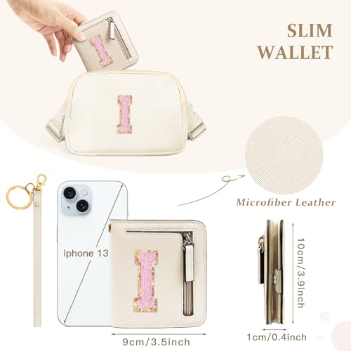 Image of COSHAYSOO Initial Wallet RFID Small Bifold Slim Letter Wallet for Women Teenager Girls Travel Daily Necessities Credit Cards Money Cash Coin Organizer, Off White, Compact, I