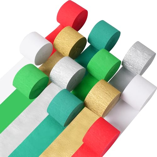 Image of Streamers, 12 Rolls Christmas Crepe Paper Streamers, 6 Colors Christmas Party Streamers for Ceiling Background Wall Dining Table Door Window Staircase Yard Decoration