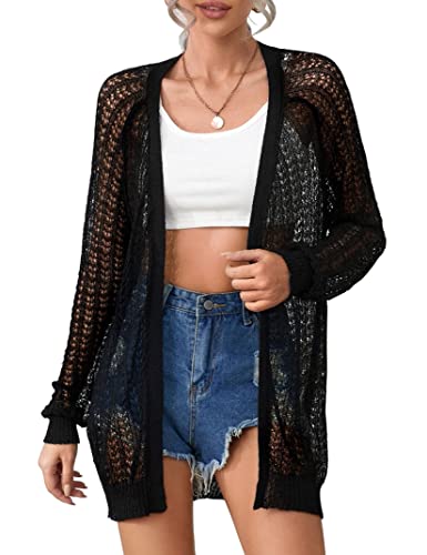 Image of Women Lightweight Cardigans Crochet Summer Boho Knit Thin Long Sleeve Cardigan