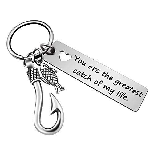 JUPPE Fishing Hook Keychain Personalized Engraved Fishhook Key Ring Fishman for Father Dad Husband Boyfriend (Silver-5)