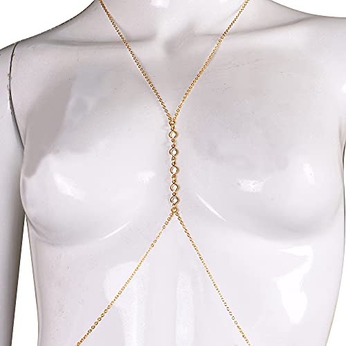 Gold Body Necklace For Women, Sexy Bikini Chain Body Necklace,(Clear Crystal） #TOP3