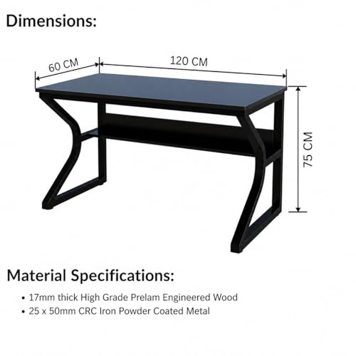 Image of Klaxon Wood & Metal Finish Study Table | 1 Year Warranty Study Table for Students /Adults, Computer Table, Office Table (Arko White, DIY Installation)(Black -Arko - 120 cm)