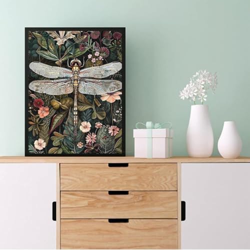 Image of Eiazuiks Stamping Cross Stitch Kit, Dragonfly Counting Cross Stitch Kit for Adult Beginners, Full Line DIY Stitching Kit for Home Decor Cross Stitch Patterns 12x16 inches