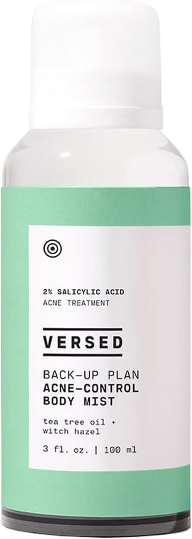 Versed Back-Up Acne Control Body Mist - All Over Blemish Spot Treatment + Salicylic Acid Spray with Tea Tree Oil & Witch Hazel - Oil Control + Redness Relief Acne Spray for Back & Body - Vegan (3 oz)