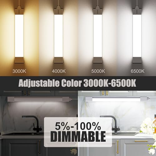 Image of LED Tube Light Fixture with Plug Under Cabinet Lighting Dimming and Color With Remote wireless wall switch 36 inch 25W 2500LM 3000-6500K adjustable LED Tube Light Fixture for Cabinet Closet Office
