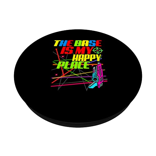 The Base Is My Happy Place, Funny Lazer Tag Lovers Costume PopSockets Swappable PopGrip, Black - Image 2