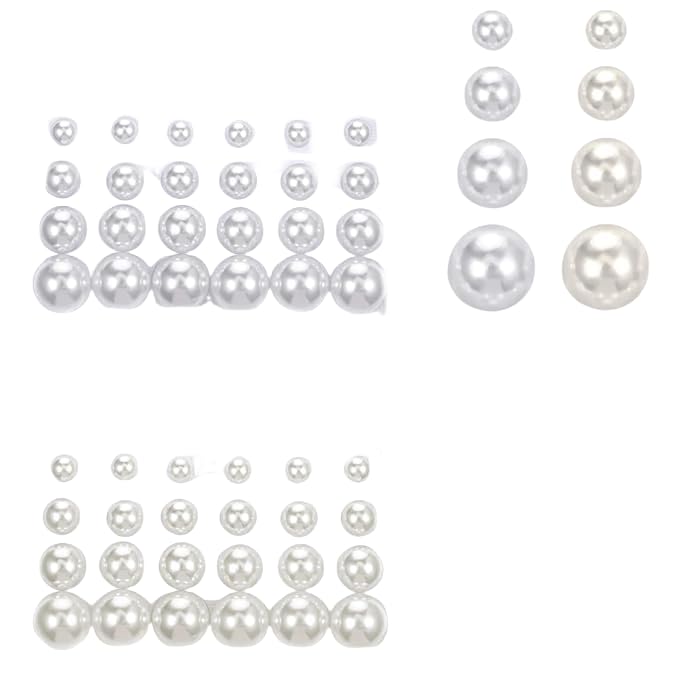 Juego de 24 pares de aretes de perla grande – Pendientes de botón de perlas grandes redondas para mujer, 12 mm aprox., estilo clásico elegante para diario, oficina y evento especial
