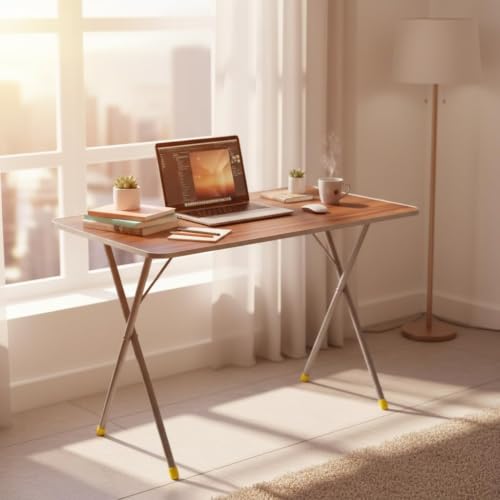 Image of Multi-Purpose Foldable and Portable 2-Seater Dining Table | Engineered Plywood Top & Powder Coated Finish 24 * 36 Inch Brown