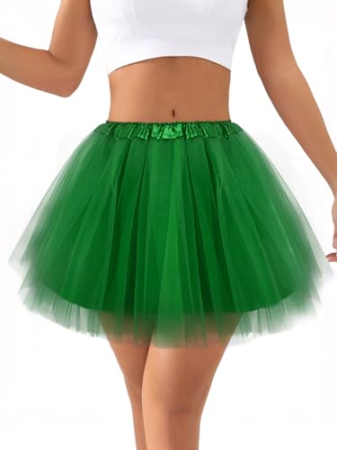 Ammiko Women Teens Tutu Adult 4 Layered Tulle Skirt Fluffy Dance Tutus Lined Elastic Halloween Costumes Running Party Green 4 Layer