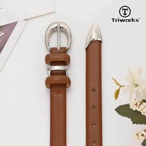 Image of TRIWORKS Women Leather Belt for Jeans Pants Fashion Ladies Skinny Faux Leather Dress belt with Gold Buckle