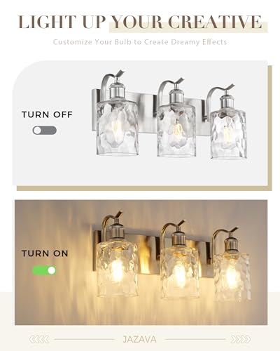 Image of Bathroom Vanity Light Fixtures Over Mirror 3-Light Hammered Glass Wall Mounted Modern Brushed Nickel - VL01BNH-3