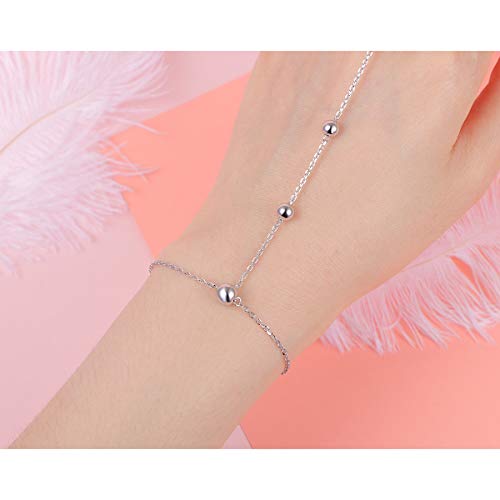 Alphm S925 Sterling Silver Finger Ring Bracelet Hand Harness Adjustable Chain Set for Women4