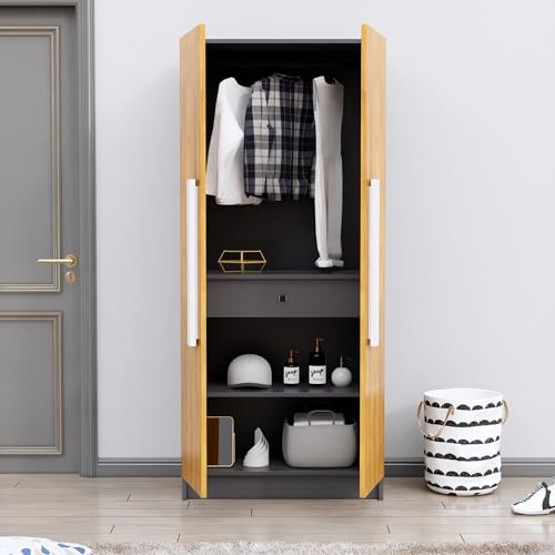 Image of Bniture Wooden Almirah for Clothes, Wardrobe for Bedroom, 2 Door Wardrobe with 4 Shelves Huge Storage Space (46D x 80W x 182H CM) | 3 Year Warranty (Slate Grey & Giant Wood)