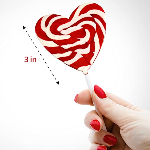 12 Heart Lollipops | HUGE 3 inch Candy Swirl Heart Shapped Red White Lollipops | Non Broken| Delicious Lollipop Candy For Children and Adults -(RED)