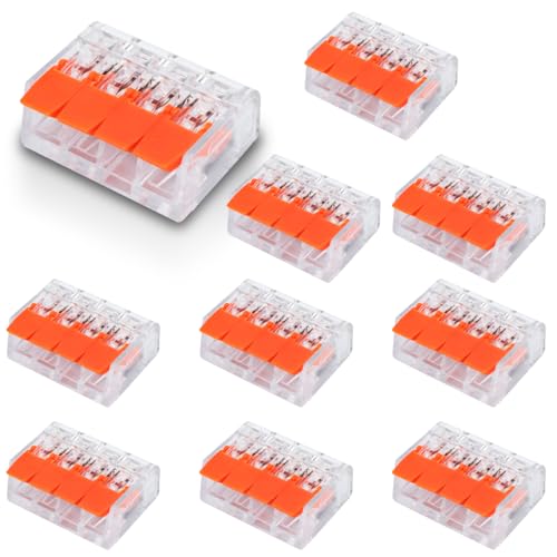 Innfeeltech 10 Stück Verbindungsklemme 4-Port Anschlussklemme parallel mit Hebel Kabelverbinder mit 0 2-4 mm Leiteranschluss für DIY Projekte