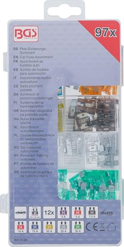 BGS 8126 | Pkw-Sicherungs-Sortiment | 97-tlg. | farblich gekennzeichnet | inkl. Sicherungsauszieher | inkl. Sortimentskasten