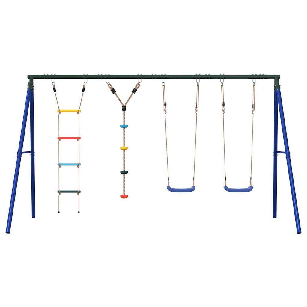 Schaukel-Set mit Schaukelsitzen Strickleiter Kletterschaukel aus lackiertem Stahl robustes Gestell 341x185x185 cm für Garten Kinderspielplatz Outdoor Spielspaß 3-10 Jahre