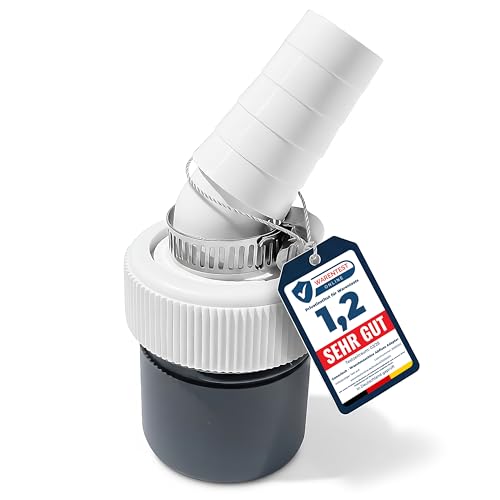 Waschmaschine Abfluss Adapter DN 40 - für den Geschirrspüler - Winkel Maschinenanschluss mit Eingangsstutzen von 19-24 mm und Abgang 40mm-Rohr mit Gewinde